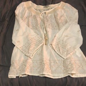 🛍 3/$15 Lucky Brand Cream-colored sheer blouse